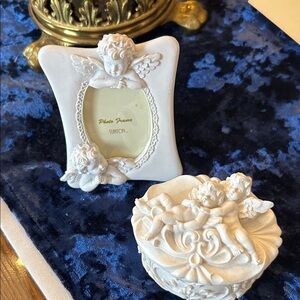 White Cherub Photo Frame and Trinket Box Set